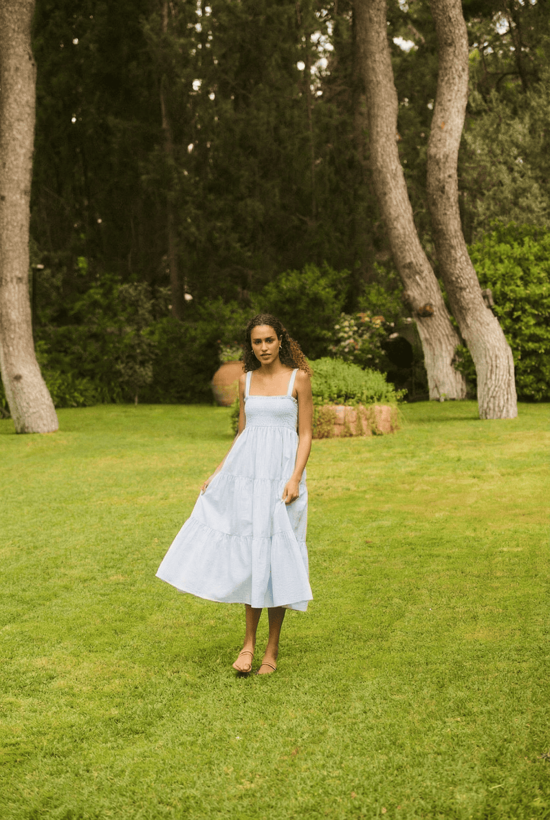 Helen Smocked Midi Dress Sky - Apoella APOELLA Helen Smocked Midi Dress Sky - Apoella APOELLA