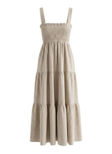 Dresses Apoella Helen Smocked Midi Dress Striped Khaki Apoella