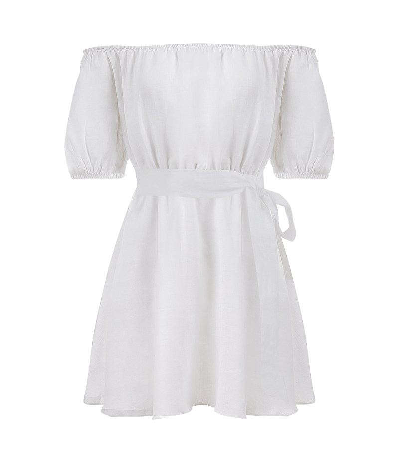 Dresses Apoella Leto Linen Puff Sleeve Short Dress S/M / White Apoella