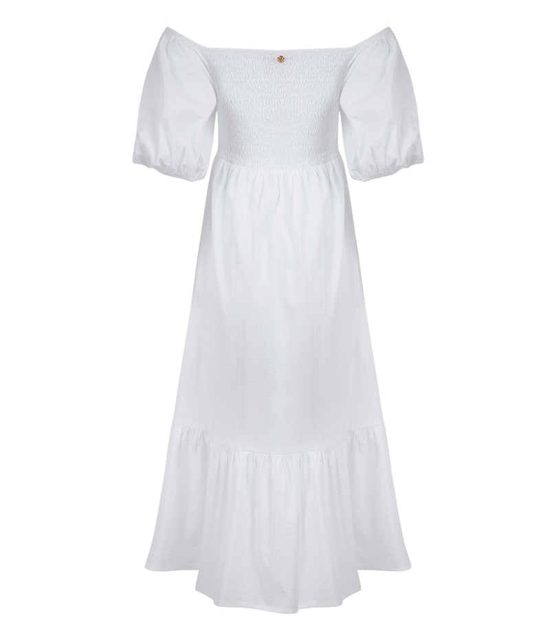 Ophelia Smocked Maxi Puff Sleeve Dress White - Apoella APOELLA Ophelia Smocked Maxi Puff Sleeve Dress White - Apoella APOELLA