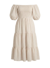 Dresses Apoella Ophelia Smocked Maxi Puff Sleeve Dress Beige Apoella