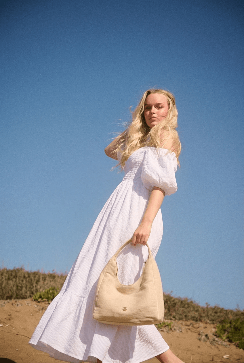ワンピース French Bouquet Puff Sleeve Dress White Ophelia Smocked Maxi Puff Sleeve Dress White - Apoella – APOELLA