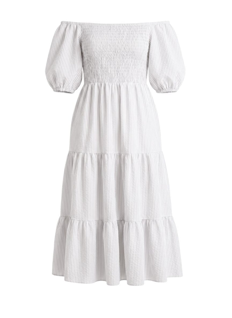 Ophelia Smocked Maxi Puff Sleeve Dress White Ophelia Smocked Maxi Puff Sleeve Dress White