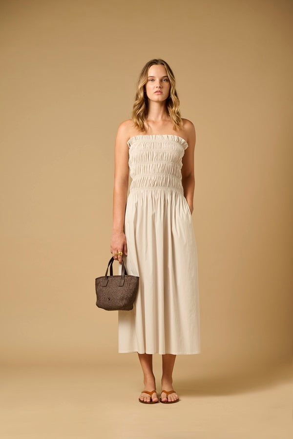 Tatiana Bandeau Long Dress Beige – APOELLA