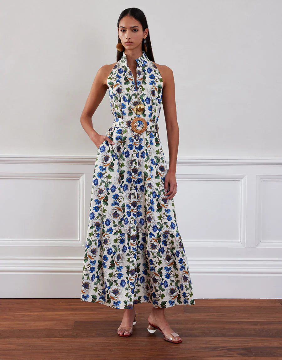 biba cotton dresses Biba Womens Floral Patchwork Maxi Prairie Dress Blue Size 34 Small Cottage Core