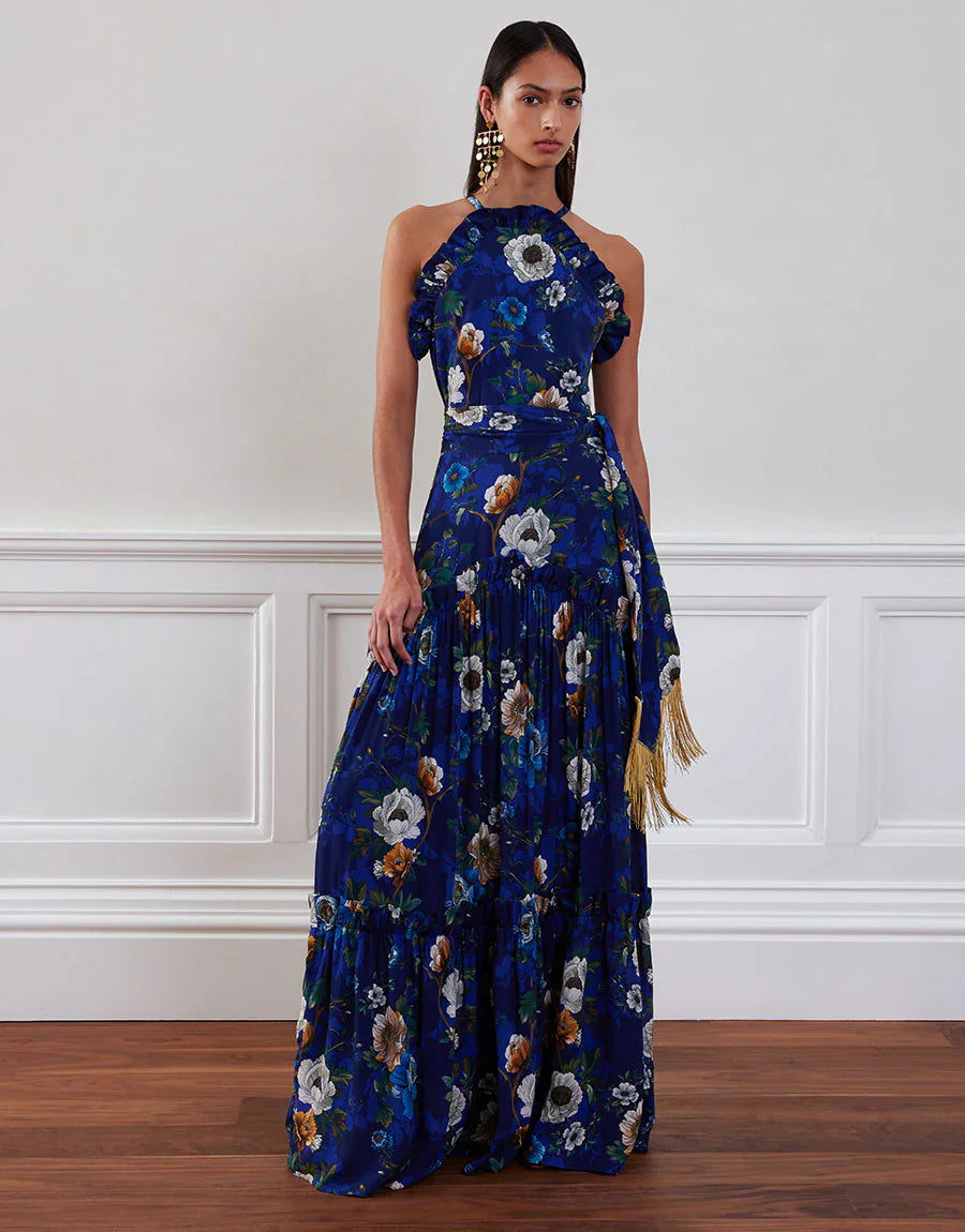 Tatiana Crepe Dress Magical Blossom Navy – APOELLA