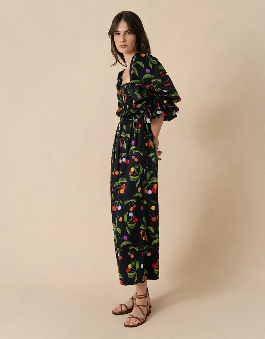 Viona Off-shoulder Cotton Long Dress Cherry Black – APOELLA
