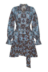 Dresses Cara Cara Poppy Long Sleeve Short Dress Blue Vintage Paisley Apoella