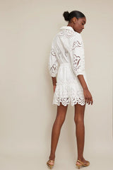 Dresses Cara Cara Robin Long Sleeve Short Dress Embroidered Eyelet White Apoella