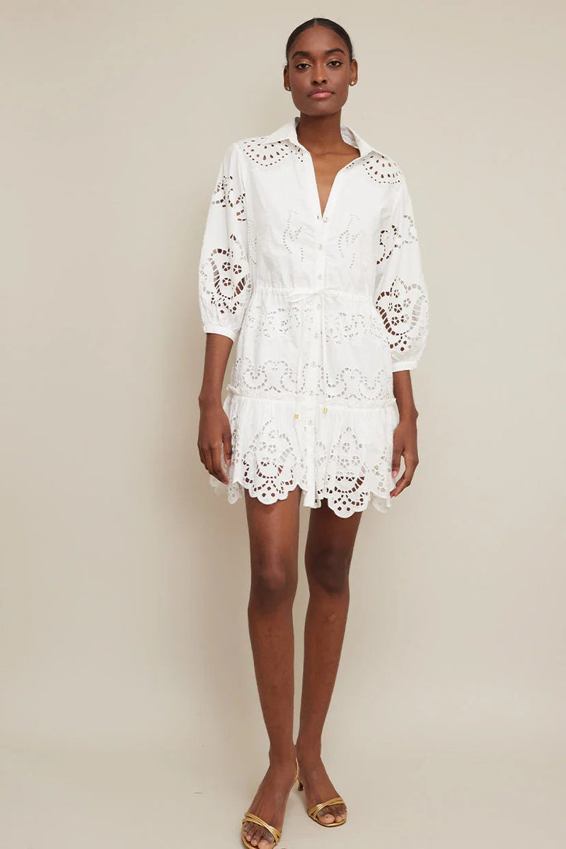 Dresses Cara Cara Robin Long Sleeve Short Dress Embroidered Eyelet White Apoella