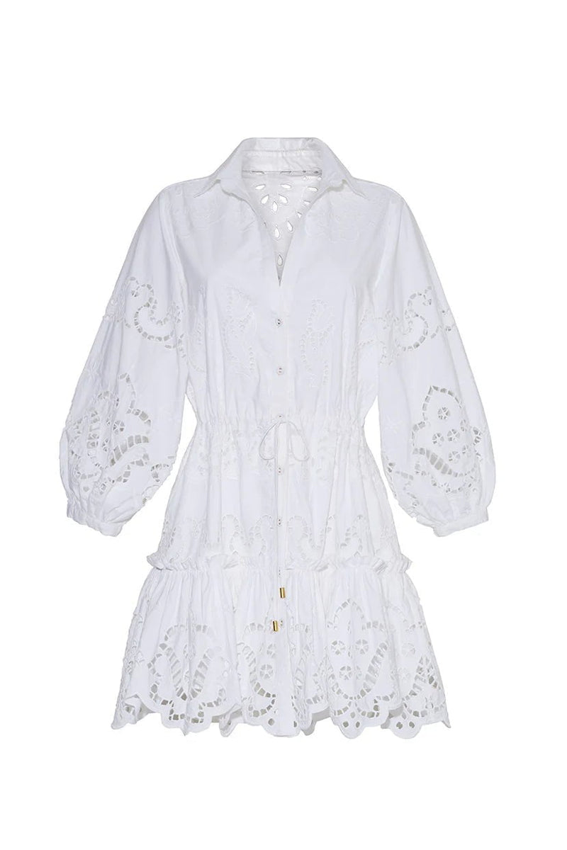 Dresses Cara Cara Robin Long Sleeve Short Dress Embroidered Eyelet White Apoella