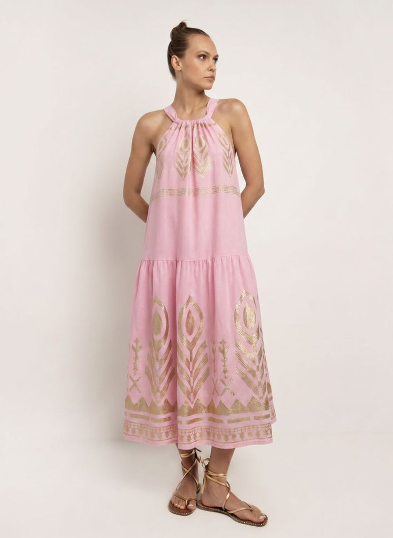 greek halter dress Feather Long Pink/Champagne – APOELLA Hello molly
