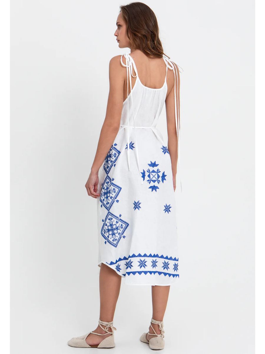 blue and white greek dress Lefkada Strap Long White/Blue – APOELLA Toddlers In Dresses Black Linen 40% Crafted from vintage dresses southend Size:Custom Size（ FREE ）