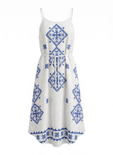 Dresses Greek Archaic Kori Lefkada Strap Long Dress White/Blue Apoella