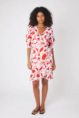 Dresses Heidi Klein Evia Mini Wrap Dress Beachwear Floral White/Red Apoella