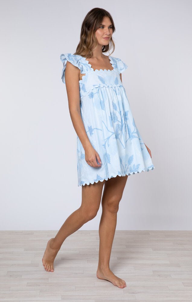 Dresses Juliet Dunn Baby Doll Dress W.bellflower Block Print Pale Blue Apoella