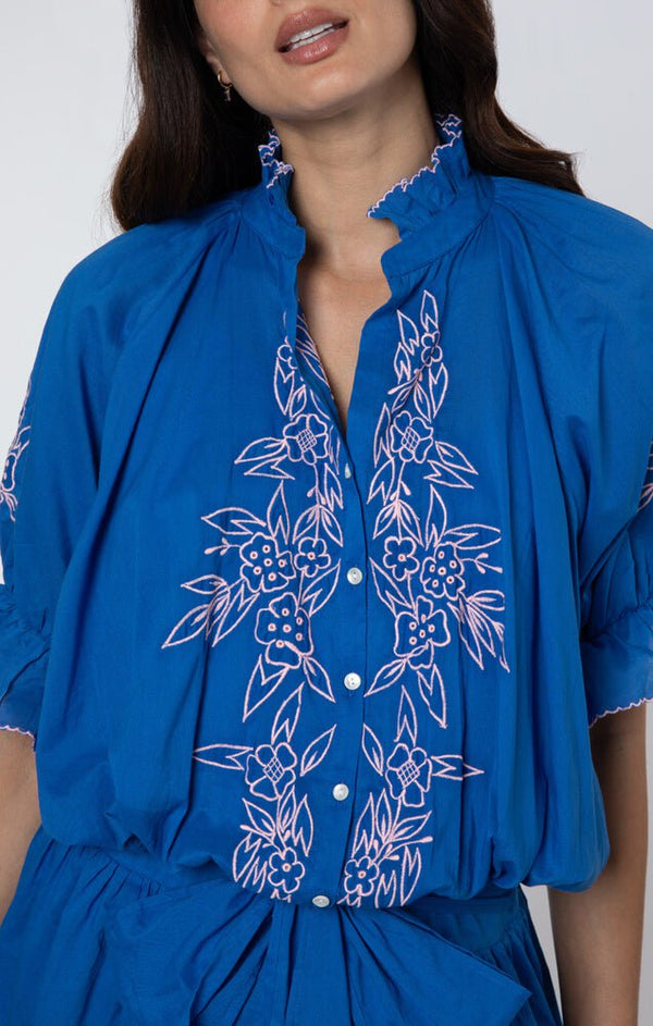 Dresses Juliet Dunn Blouson Dress W.Floral Embroidery Royal Blue/Candy 2 / Blue Apoella
