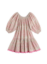 Dresses Juliet Dunn Ditzy Floral Block Print Short Boho Dress W. Ric Rac Embroidery Pale Blue/fuschia ONE SIZE / Color Apoella