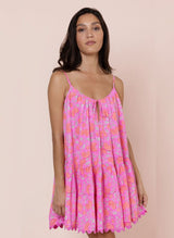 Dresses Juliet Dunn Ginkgo Floral Loose Strappy Mini Dress Fuchsia/Neon Red Apoella