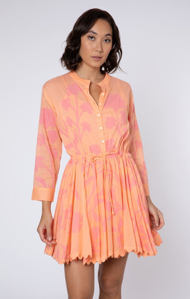 Dresses Juliet Dunn Long Sleeve Beach Dress Majorelle Print Peach Pink Apoella
