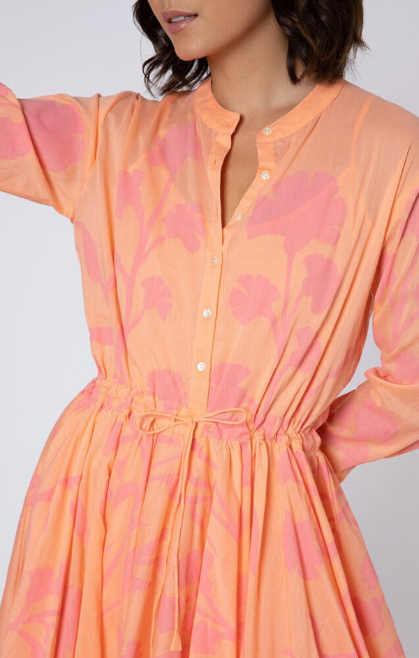 Dresses Juliet Dunn Long Sleeve Beach Dress Majorelle Print Peach Pink Apoella