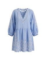 Dresses Juliet Dunn Loose Mini Dress Oversized Cutwork Embroidery Blue/White Apoella