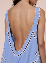 Dresses Juliet Dunn Low Back Dress Oversized Cutwork Embroidery Blue/White ONE SIZE / Blue Apoella