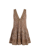 Dresses Juliet Dunn Open Back Mini Dress In Mosaic Print With Mirror Embroidery Mocha Apoella