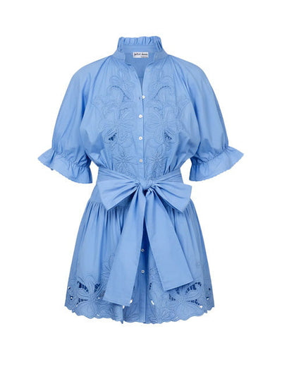 Poplin Blouson Dress With Cut-out Embroidery Periwinkle APOELLA Poplin Blouson Dress With Cut-out Embroidery Periwinkle APOELLA