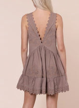 Dresses Juliet Dunn Poplin V-Back Mini Dress With Ric Rac Embroidery Mocha Apoella