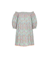 Dresses Juliet Dunn Shirred Boho Dress Ditzy Print With Ric Rac Aqua/Neon Red ONE SIZE / Color Apoella