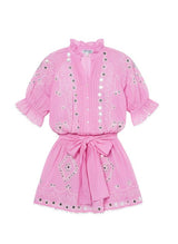 Dresses Juliet Dunn Short Blouson Dress W. Tonal Block Print & Paillete Embroidery Pink Tonal Apoella