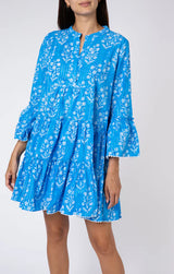 Dresses Juliet Dunn Small Flower Block Flared Sleeve Tunic W. Lurex Stripe Sapphire/silver Apoella