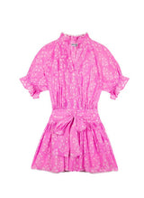 Dresses Juliet Dunn Small Flower Block Print Short Blouson Dress W. Lurex Stripe Orchid/silver Apoella