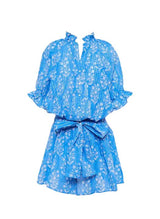 Dresses Juliet Dunn Small Flower Block Print Short Blouson Dress W. Lurex Stripe Sapphire/silver Apoella