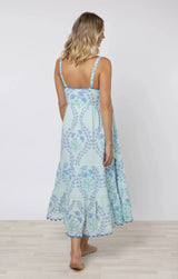 Dresses Juliet Dunn Swing Dress Ginkgo Print With Ric Rac Aqua/Blue Apoella