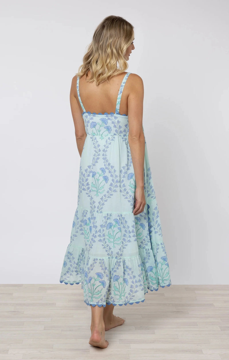Dresses Juliet Dunn Swing Dress Ginkgo Print With Ric Rac Aqua/Blue Apoella