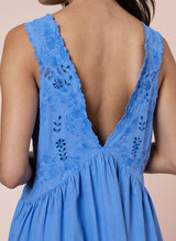 Dresses Juliet Dunn V-Back Mini Dress With Scallop Embroidery Ocean Blue Apoella