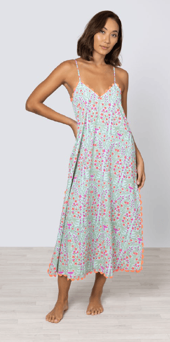 Dresses Juliet Dunn V-neck Slip Dress Ditzy Print With Ric Rac Aqua/Neon Red Apoella