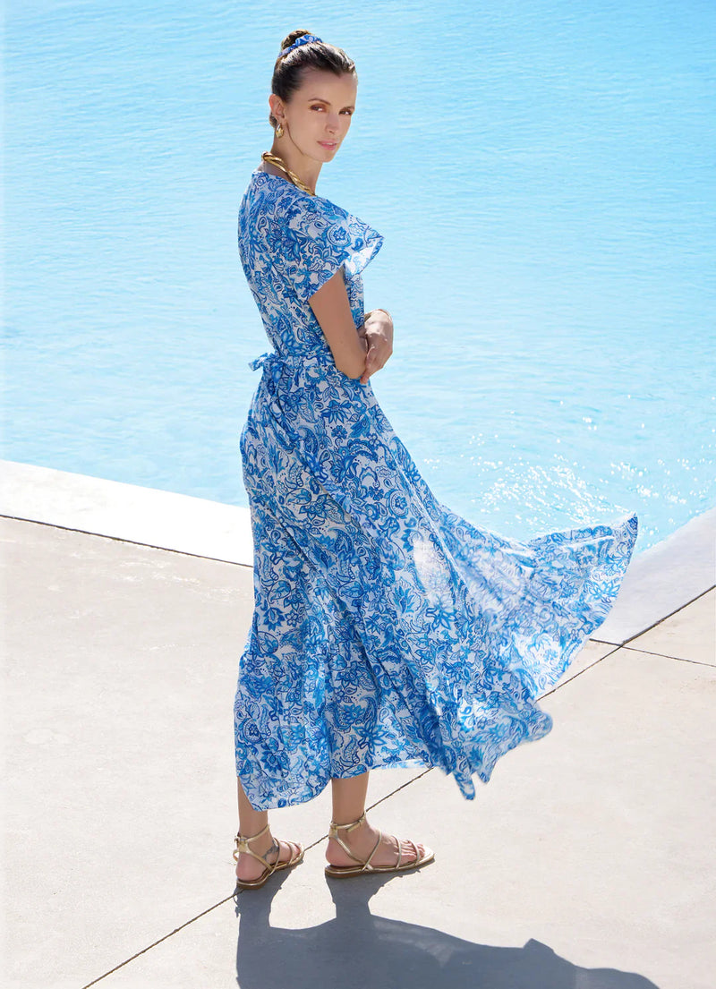 cotton maxi wrap dress Long Dress Cycladic – APOELLA COLOR:W DENIM Harlett batch 1 High Side Slit Dress V neck weather staple that transitions