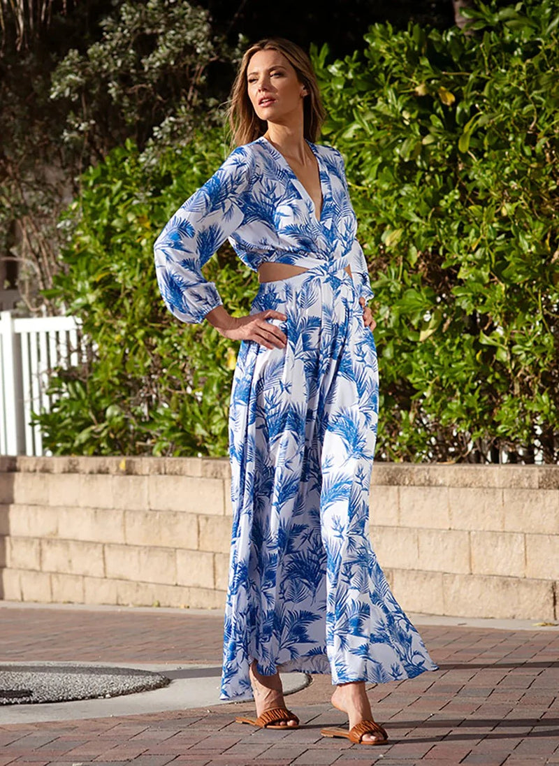 Dresses Melissa Odabash Anastasia Cut Out Long Dress Palm Blue Apoella