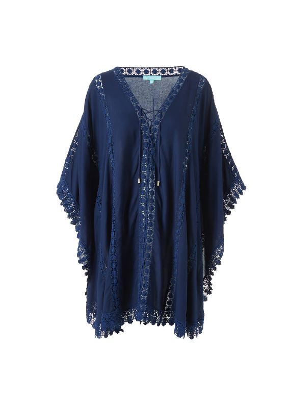 Dresses Melissa Odabash Cindy Lace Batwing Tunic With Tassels O/S / Navy Apoella