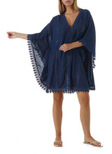 Dresses Melissa Odabash Cindy Lace Batwing Tunic With Tassels O/S / Navy Apoella