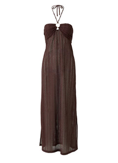 Dresses Melissa Odabash Harriet Halter Knit Long Dress Brown Apoella
