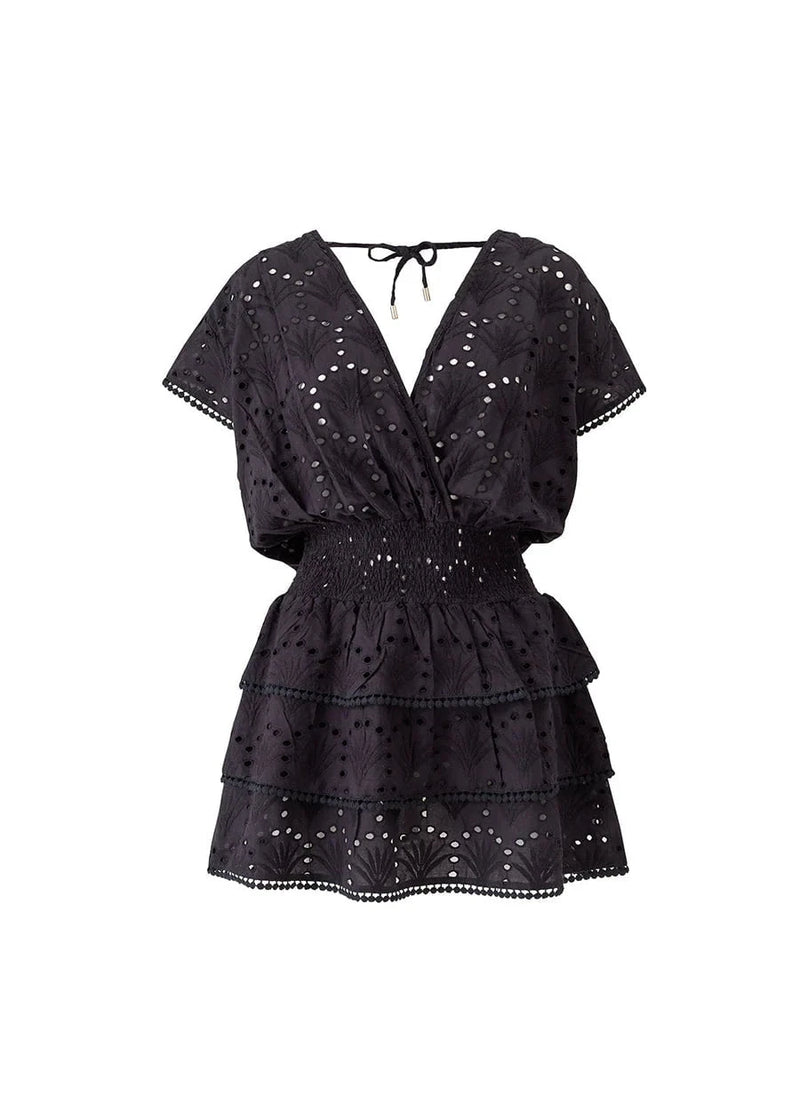 Dresses Melissa Odabash Jess V Neck Tiered Embroidered Short Dress Black Apoella