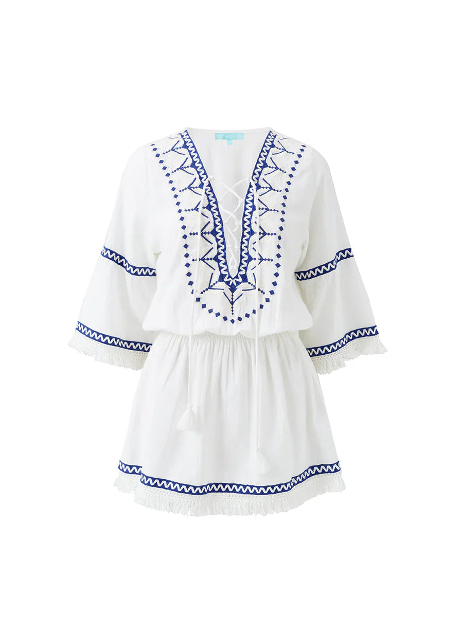 short long sleeve dresses white Martina Long Sleeve Short Dress White/Marine – APOELLA
