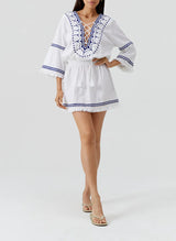 Dresses Melissa Odabash Martina Long Sleeve Short Dress White/Marine Apoella