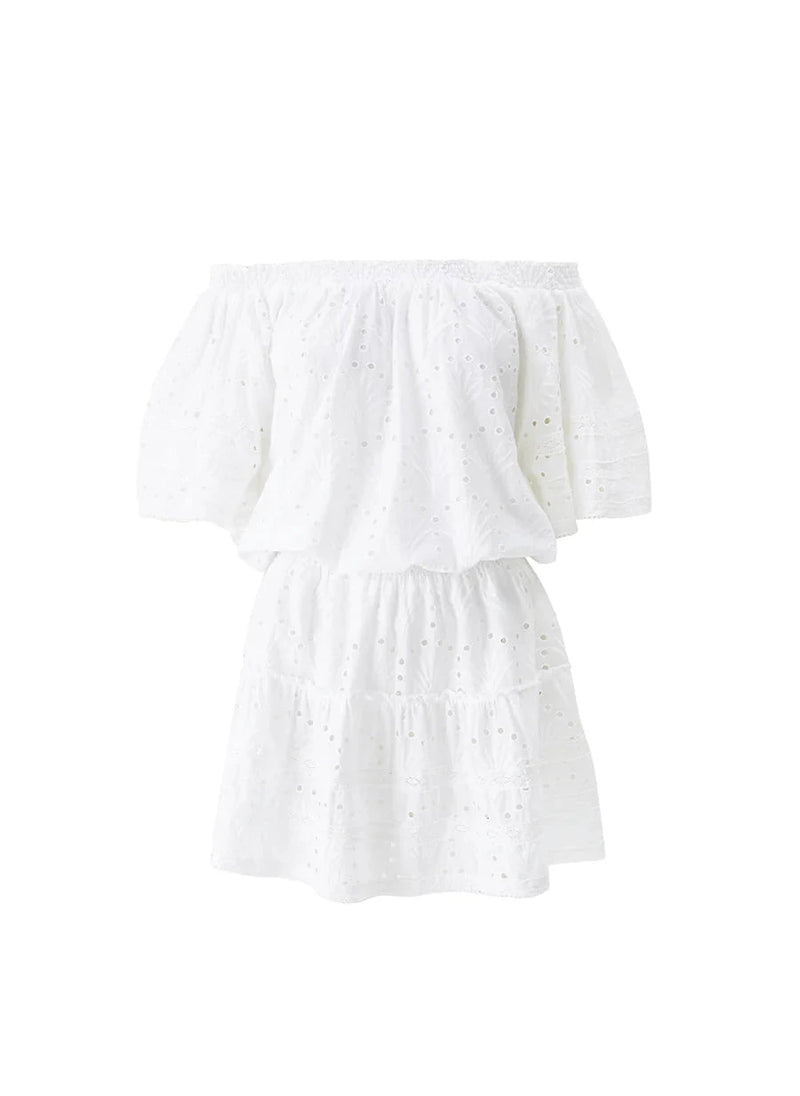 Micha Off Shoulder Embroidered Short Dress White APOELLA Micha Off Shoulder Embroidered Short Dress White APOELLA