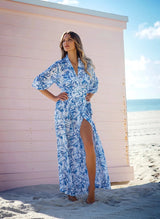 Dresses Melissa Odabash Rachel V Neck Wrap Long Dress Blue Leaf Apoella