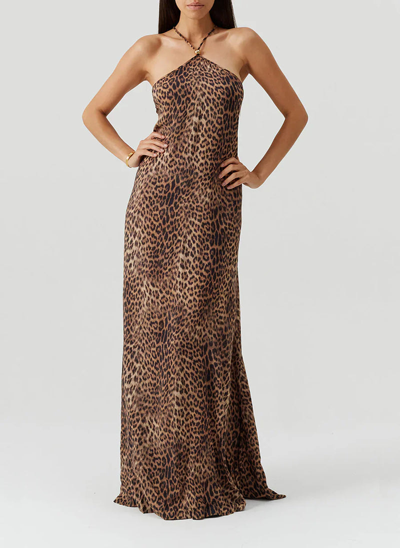 cheetah long dress Sage Halter – APOELLA Size:Extra Large Extra Tall versatile formal dress with styling accessory 